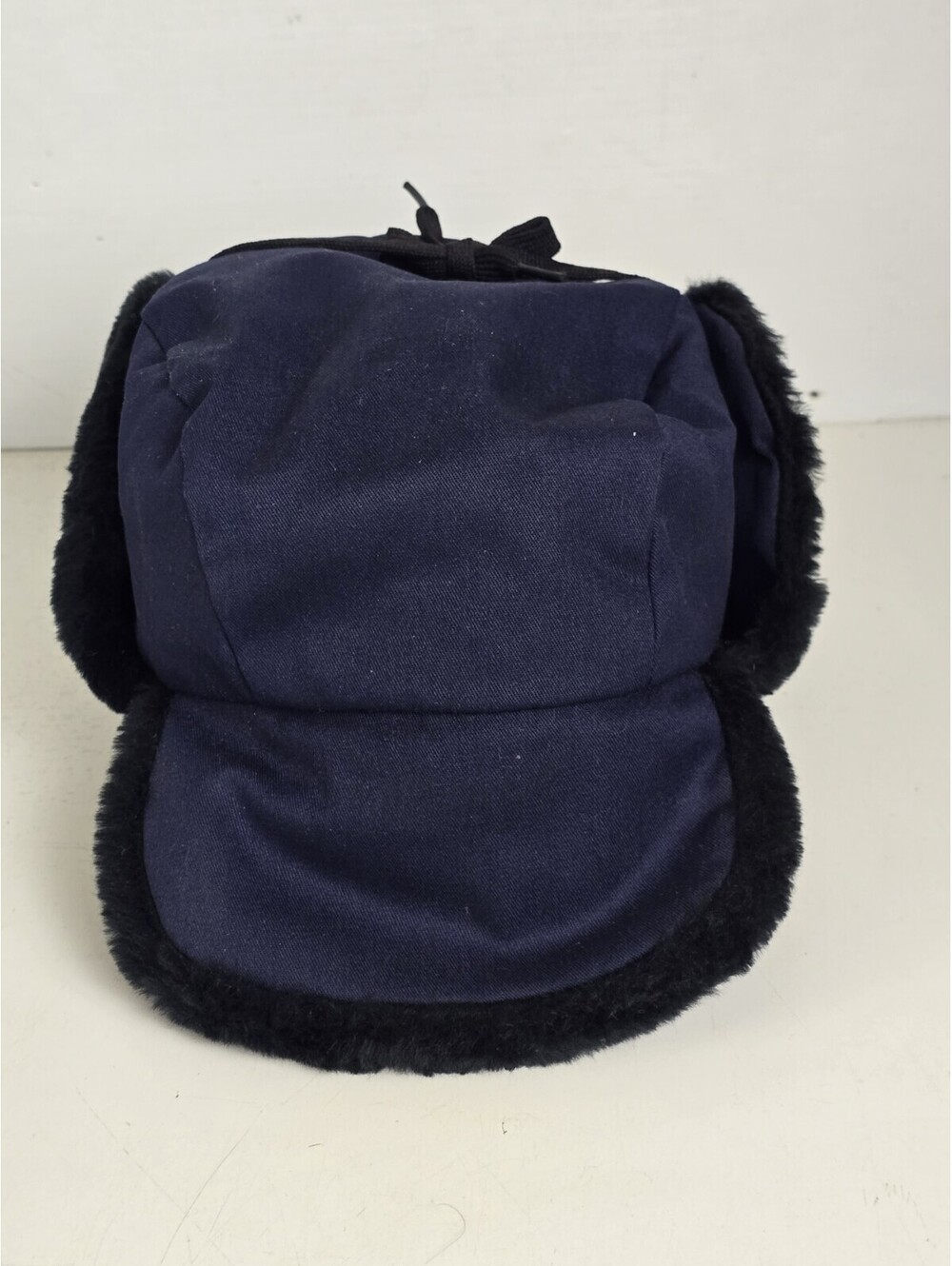 Vtg Trapper Hat Navy Blue Faux Fur Ear Flaps Insulated Quilted Size M Made USA